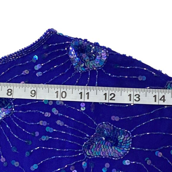 Stenay Womens Evening Silk Dress | 8 | Sequin Beaded Fringe | Royal Blue - Picture 13 of 16